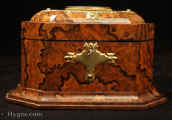 686TC: Victorian  two compartment Tea Caddy of complex shape  with eight sides and domed top, in burr walnut with gilded brass and malachite mounts by Stephenson, 99 Oxford Street. London  circa 1880. 